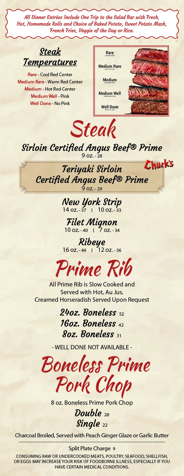 Chuck's steakhouse deals